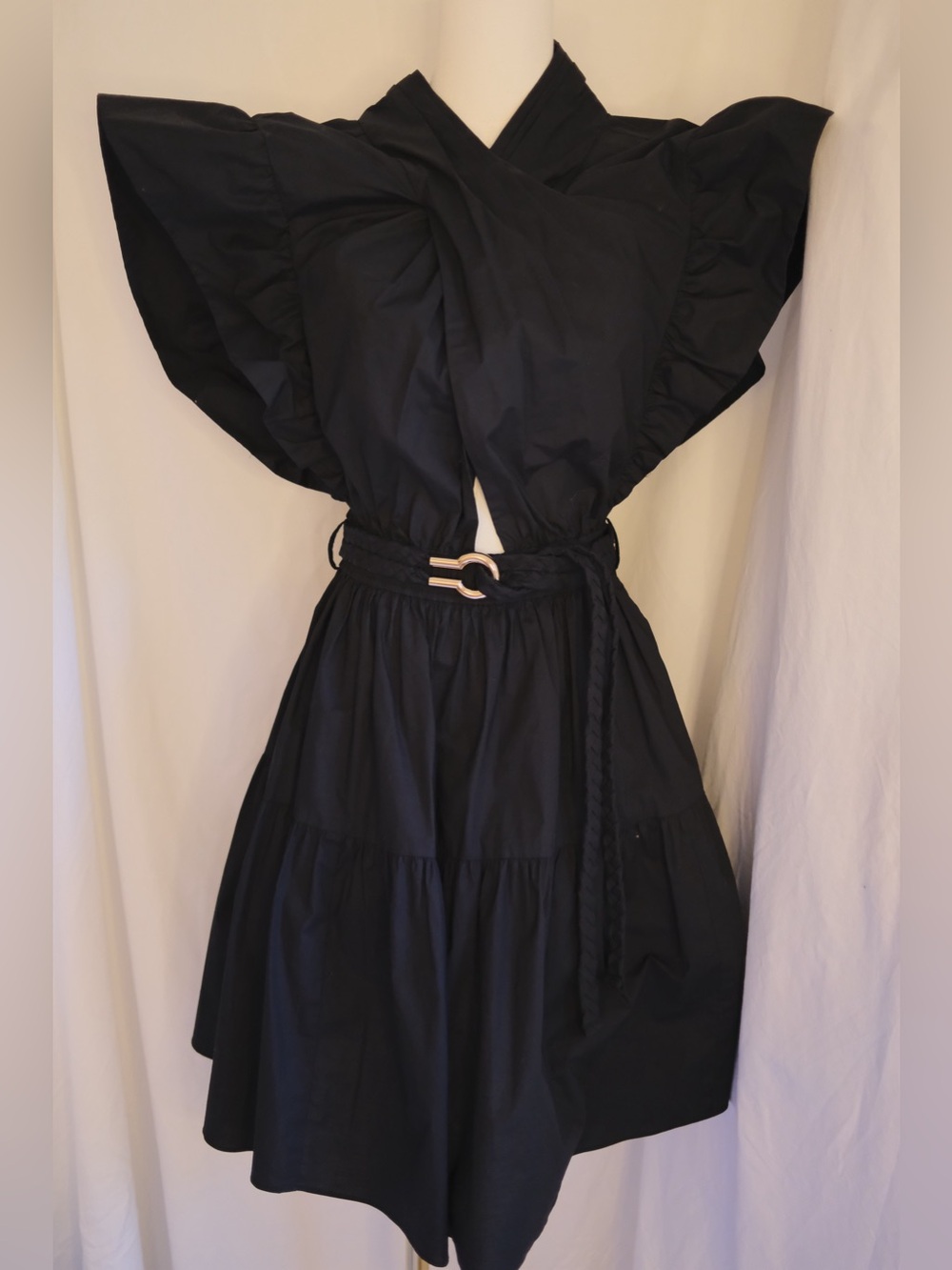 Derek Lam 10 Crosby Black Cotton Poplin Statement Sleeve Mini Dress